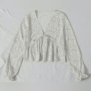 Polka Dot Black and White Long Sleeve Crop Top NWOT Size Large